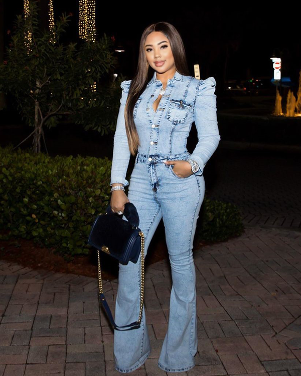 Deja Denim Puff Flared Jumpsuit