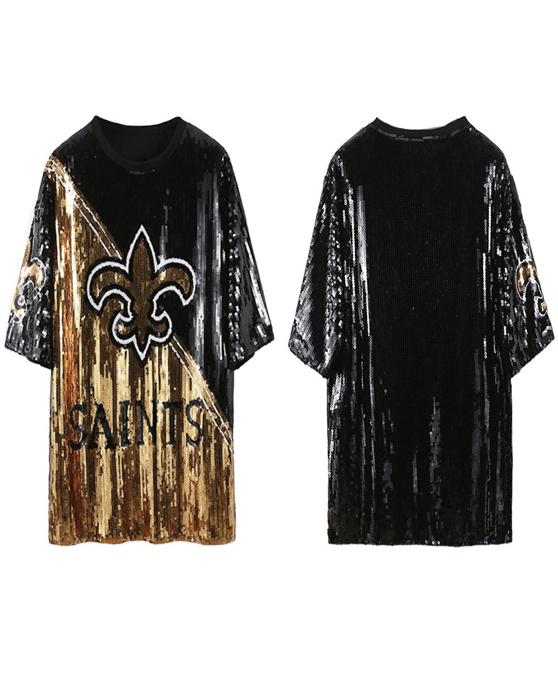 Kamara White & Gold Sequin Party Dress