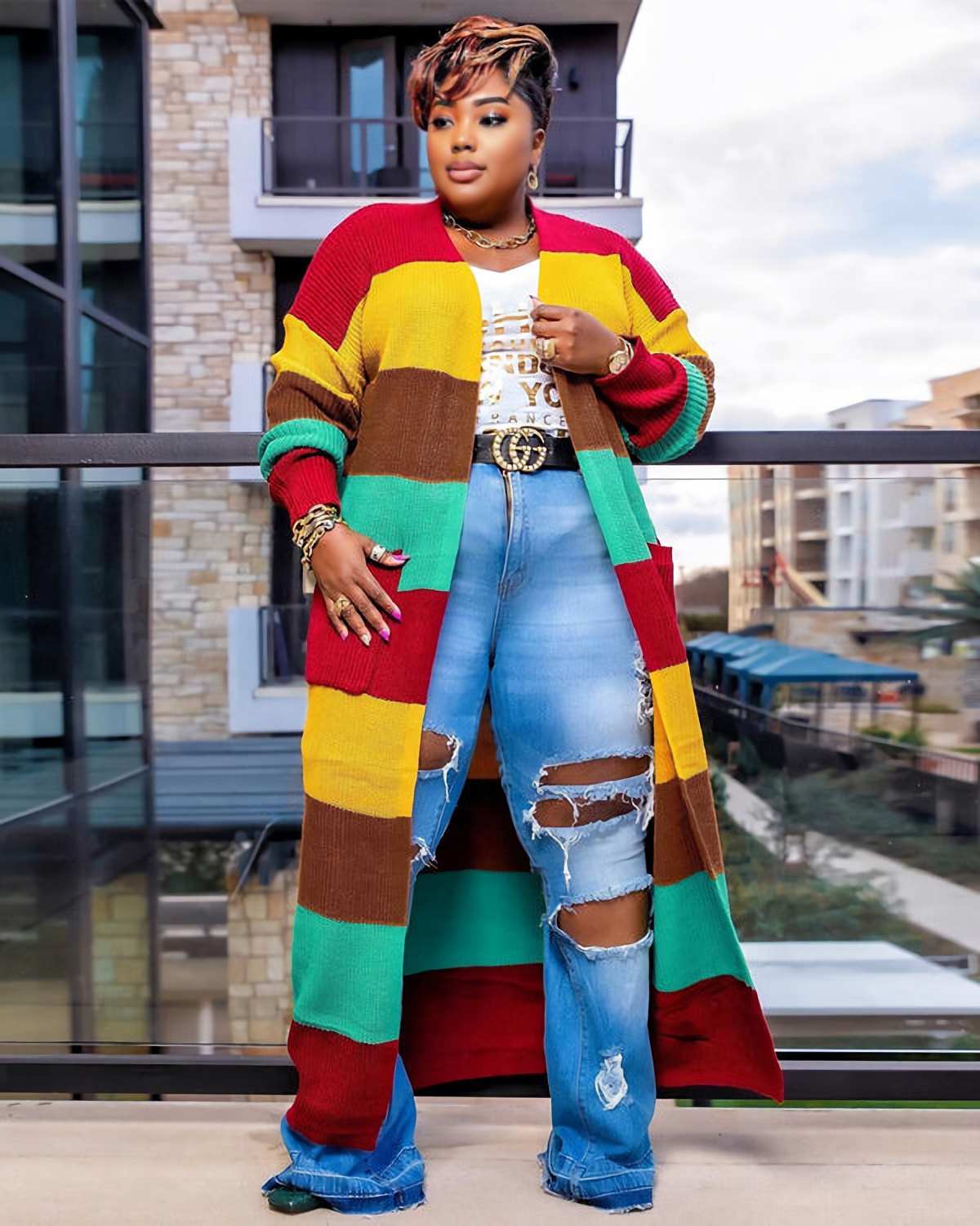 COLOR BLOCK Cardigan