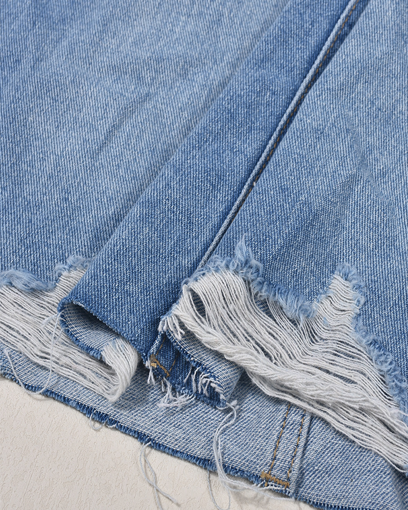 DENIM SHORTS ASYMMETRIC FRINGE SKIRT