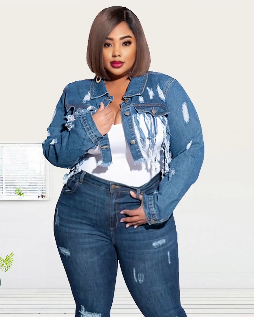 SUPER CROP DISTRESSED DENIM JACKET