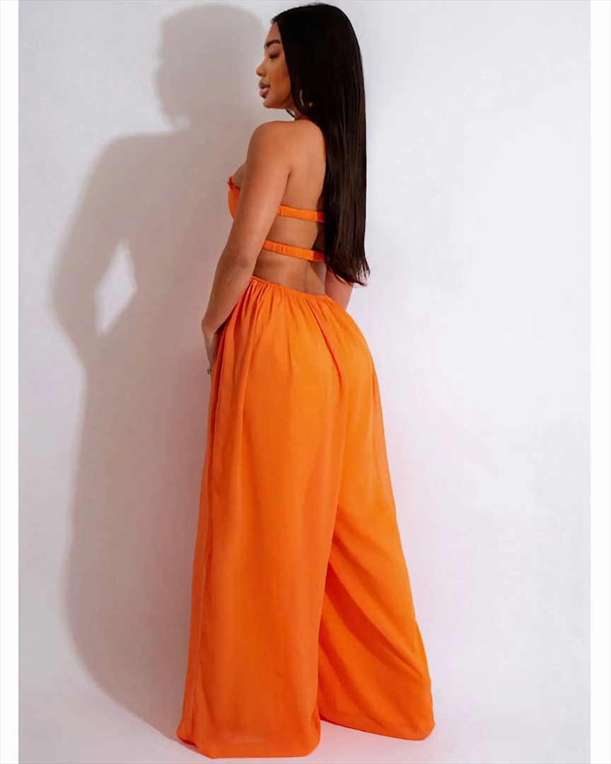 Smocked Halter Top Wide Leg Jumpsuit