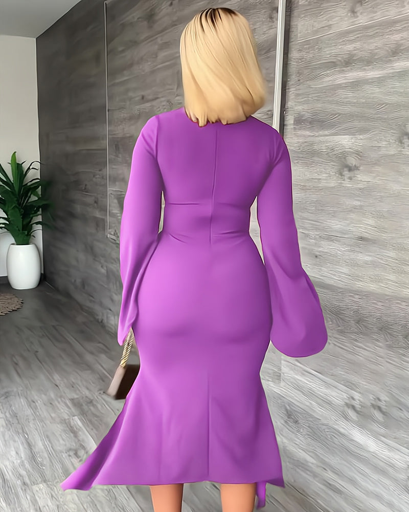 Slim Slit Hollow Ruffle Dress