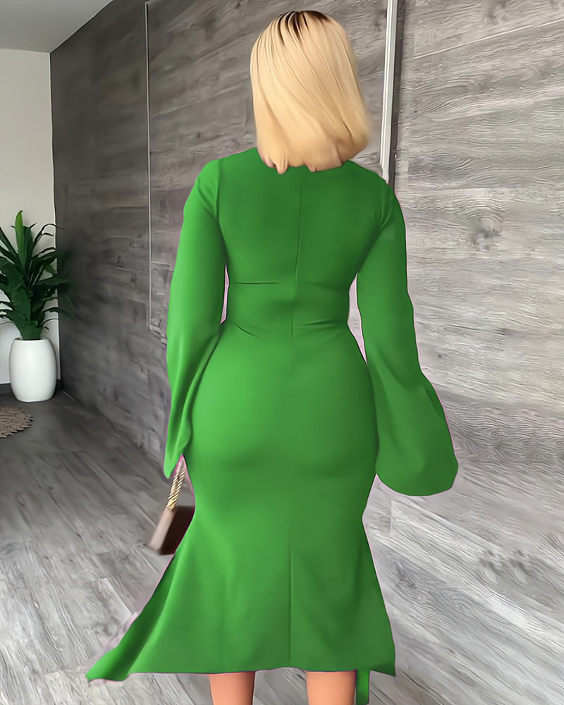 Slim Slit Hollow Ruffle Dress