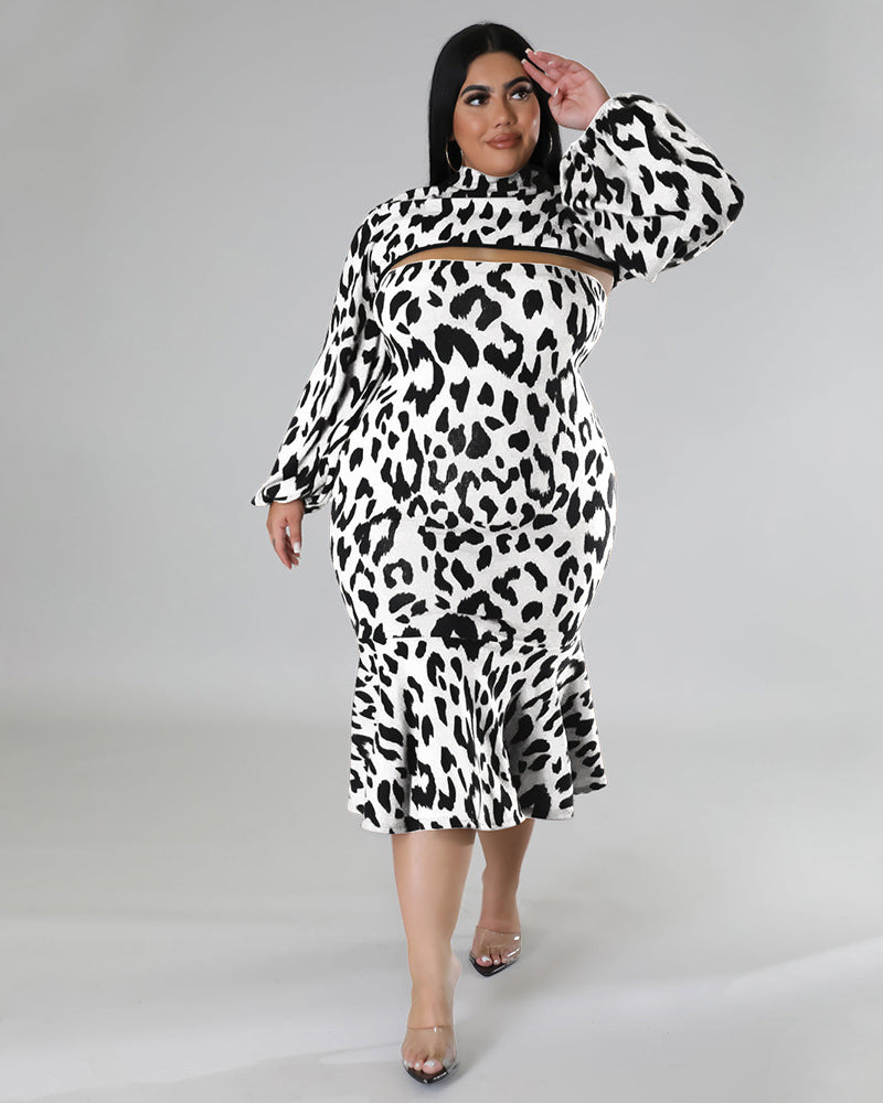 Slim Stand Collar Ruffle Dress Set